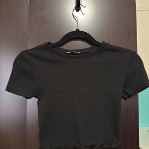 Zara Black Fitted Crop T-Shirt